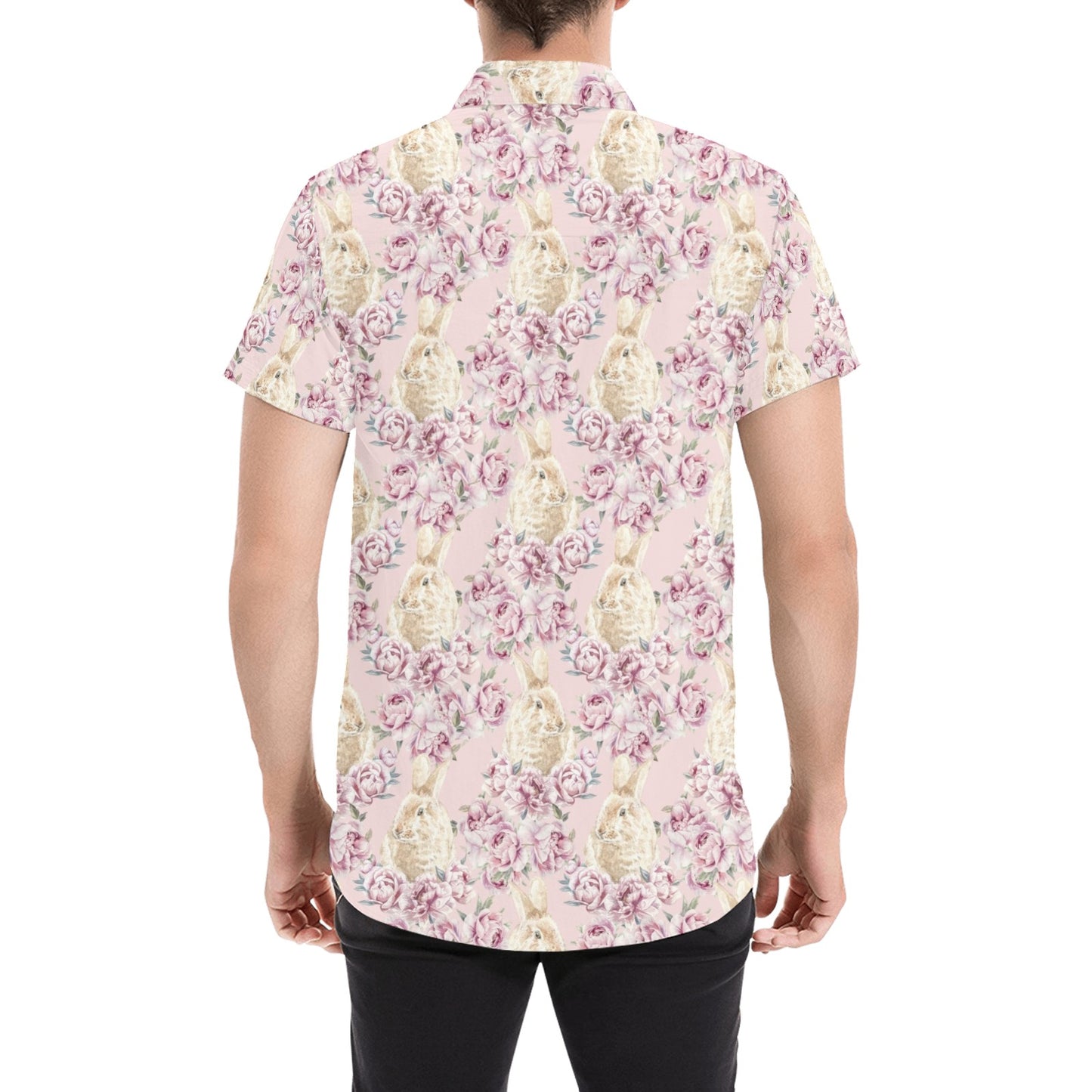 Rabbit Print Design LKS403 Men Short Sleeve Button Up Shirt