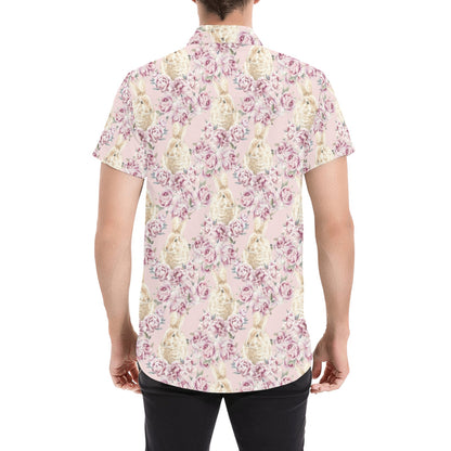 Rabbit Print Design LKS403 Men Short Sleeve Button Up Shirt