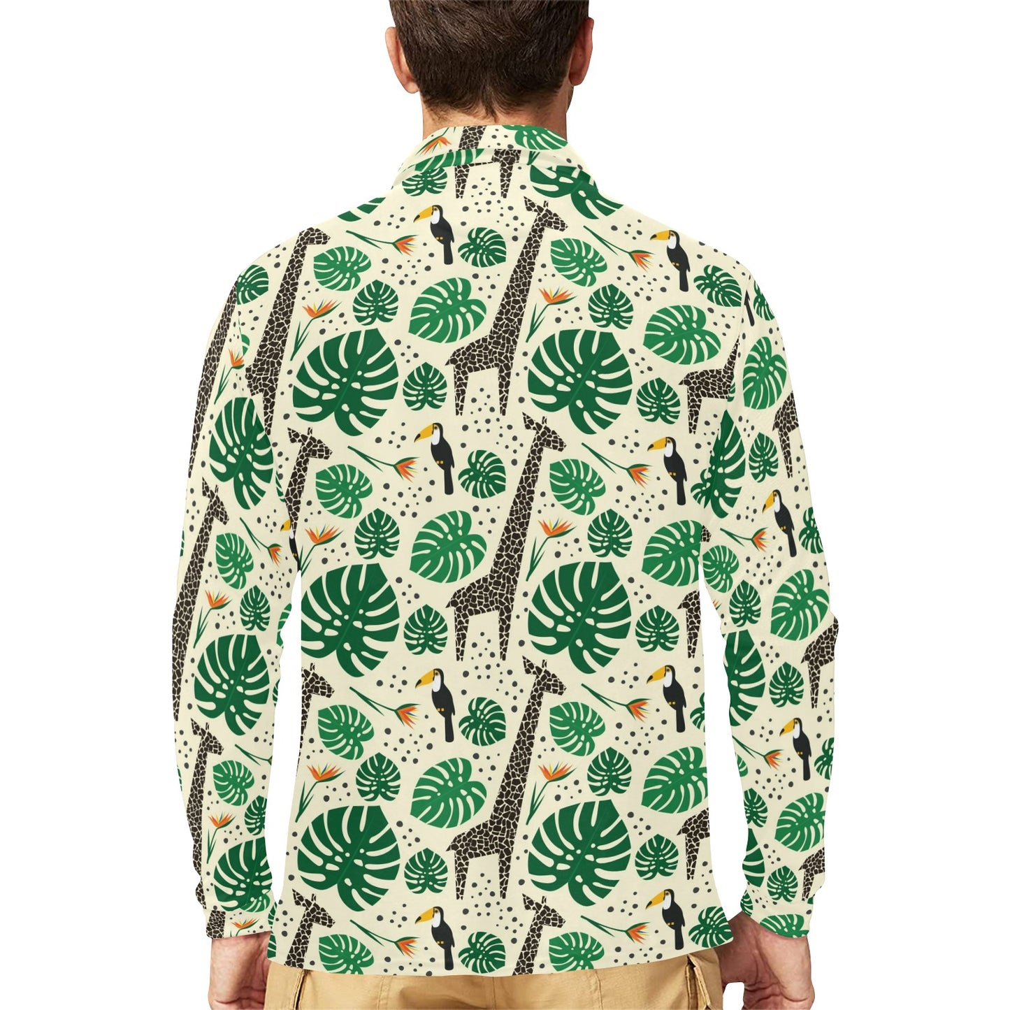 Rainforest Giraffe Pattern Print Design A02 Long Sleeve Polo Shirt For Men's