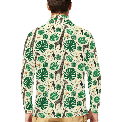 Rainforest Giraffe Pattern Print Design A02 Long Sleeve Polo Shirt For Men's