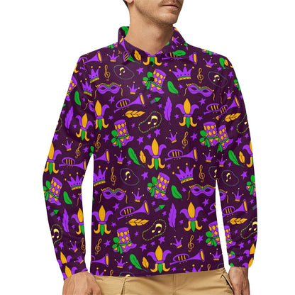 Mardi Gras Pattern Print Design 08 Long Sleeve Polo Shirt For Men's