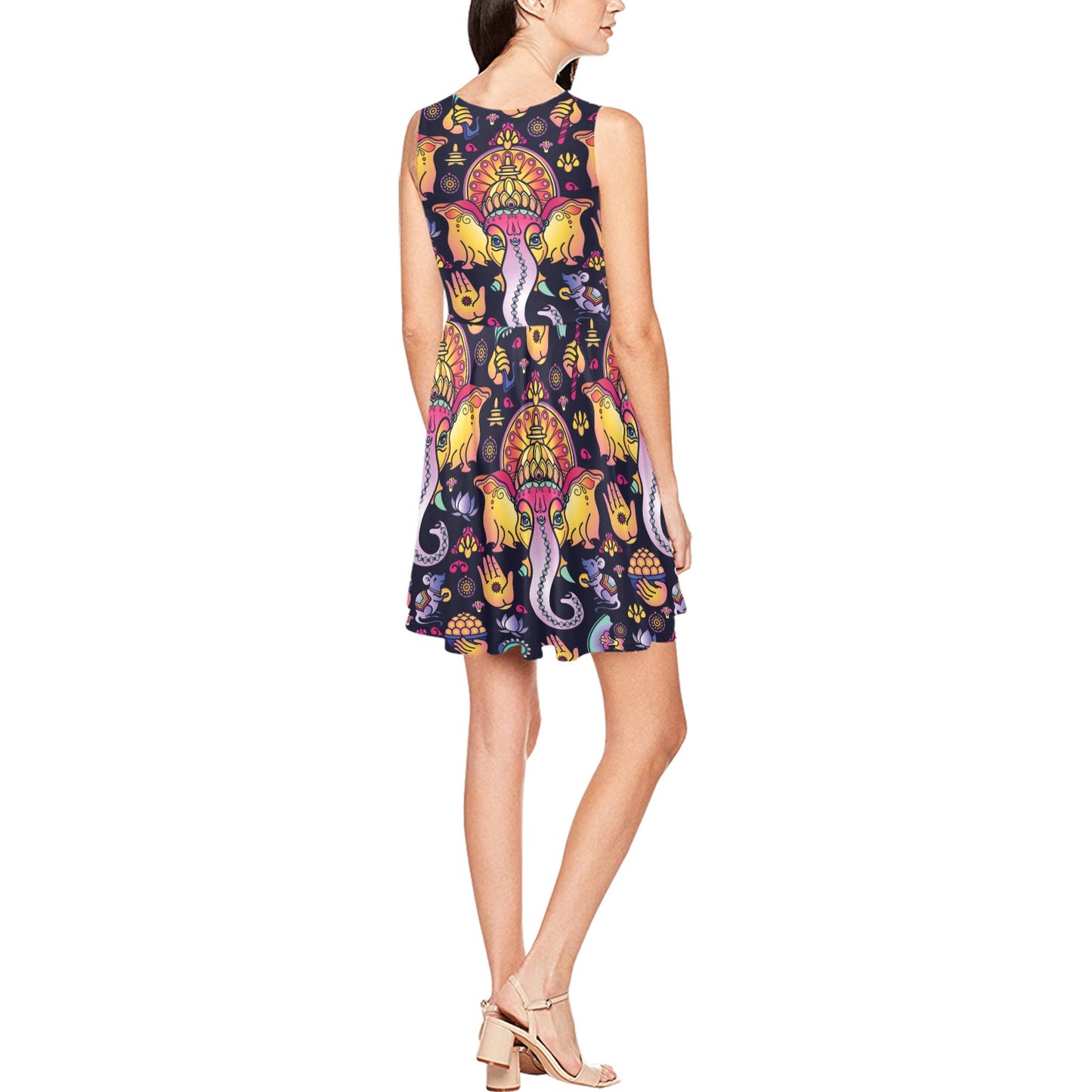 Ganesha Indian Pattern Print Design 03 Sleeveless Dress
