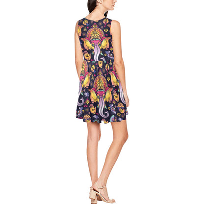 Ganesha Indian Pattern Print Design 03 Sleeveless Dress