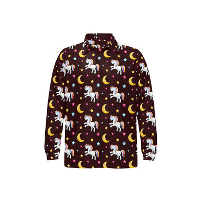 Unicorn Moon Star Long Sleeve Polo Shirt For Men's