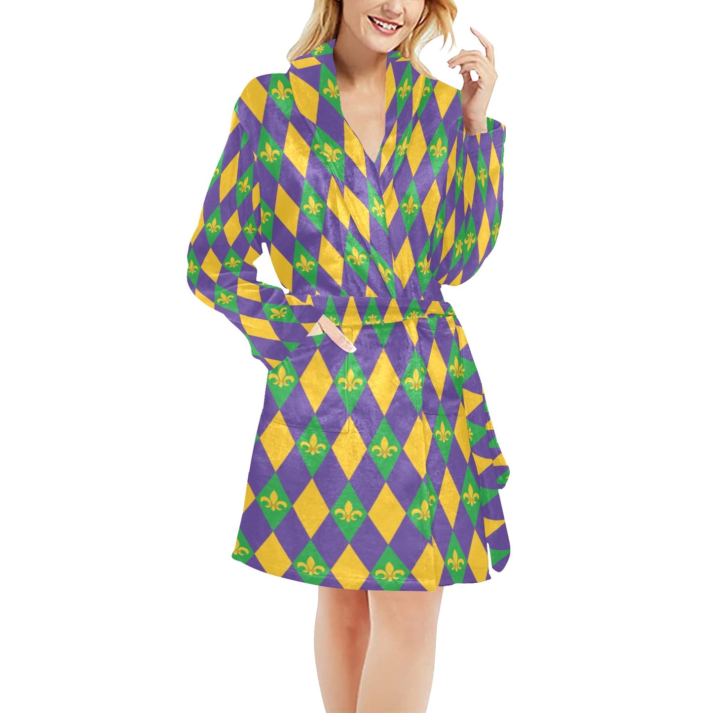 Mardi Gras Pattern Print Design 05 Women's Fleece Robe