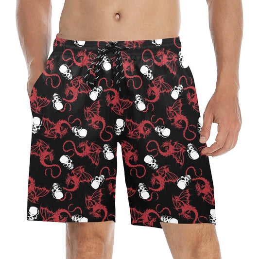 Skull With Red Dragon Print Design LKS304 Men's Swim Trunks Beach Shorts