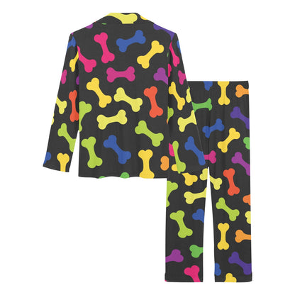 Dog Bone Neon Color Pattern Print Design 02 Women's Long Pajama Set