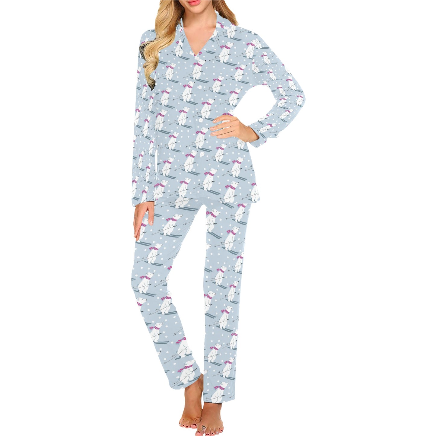 Ski Print Design LKS307 Women's Long Pajama Set