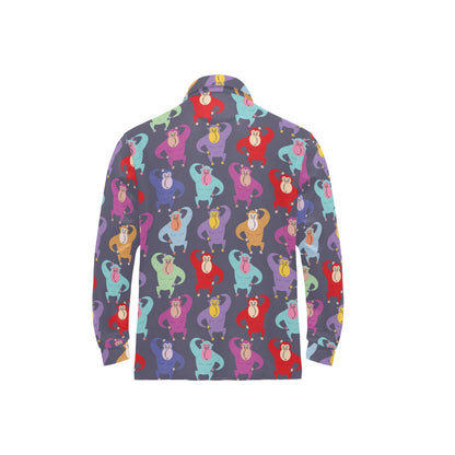 Chimpanzee Pattern Print Design 03 Long Sleeve Polo Shirt For Men's