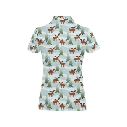 Moose Print Design LKS402 Women's Polo Shirt