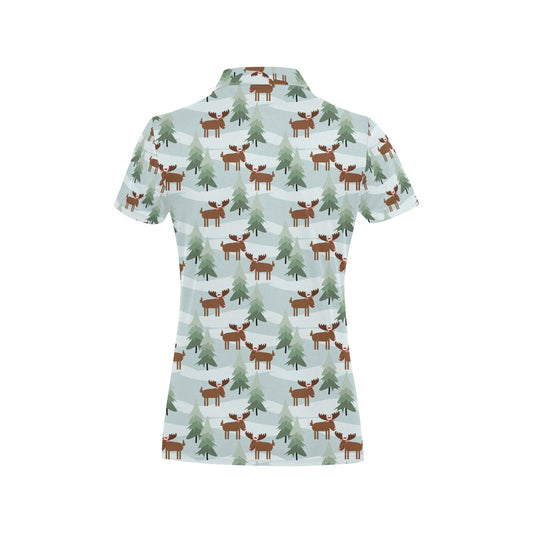 Moose Print Design LKS402 Women's Polo Shirt