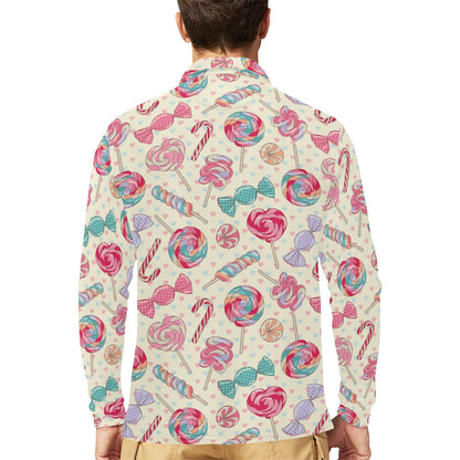 Candy Pattern Print Design CA04 Long Sleeve Polo Shirt For Men's