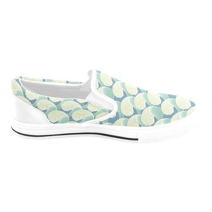 Wave Japan Style Print Design LKS302 White Slip Ons Canvas Women's Shoes