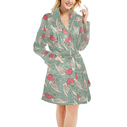 Angel Wings Heart Design Themed Print Women's Fleece Robe