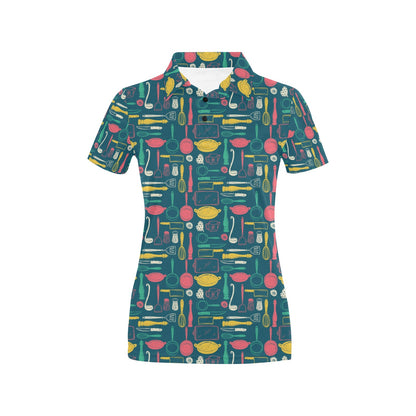 Cooking Kitchen Tools Pattern Print Design 01 Women's Polo Shirt