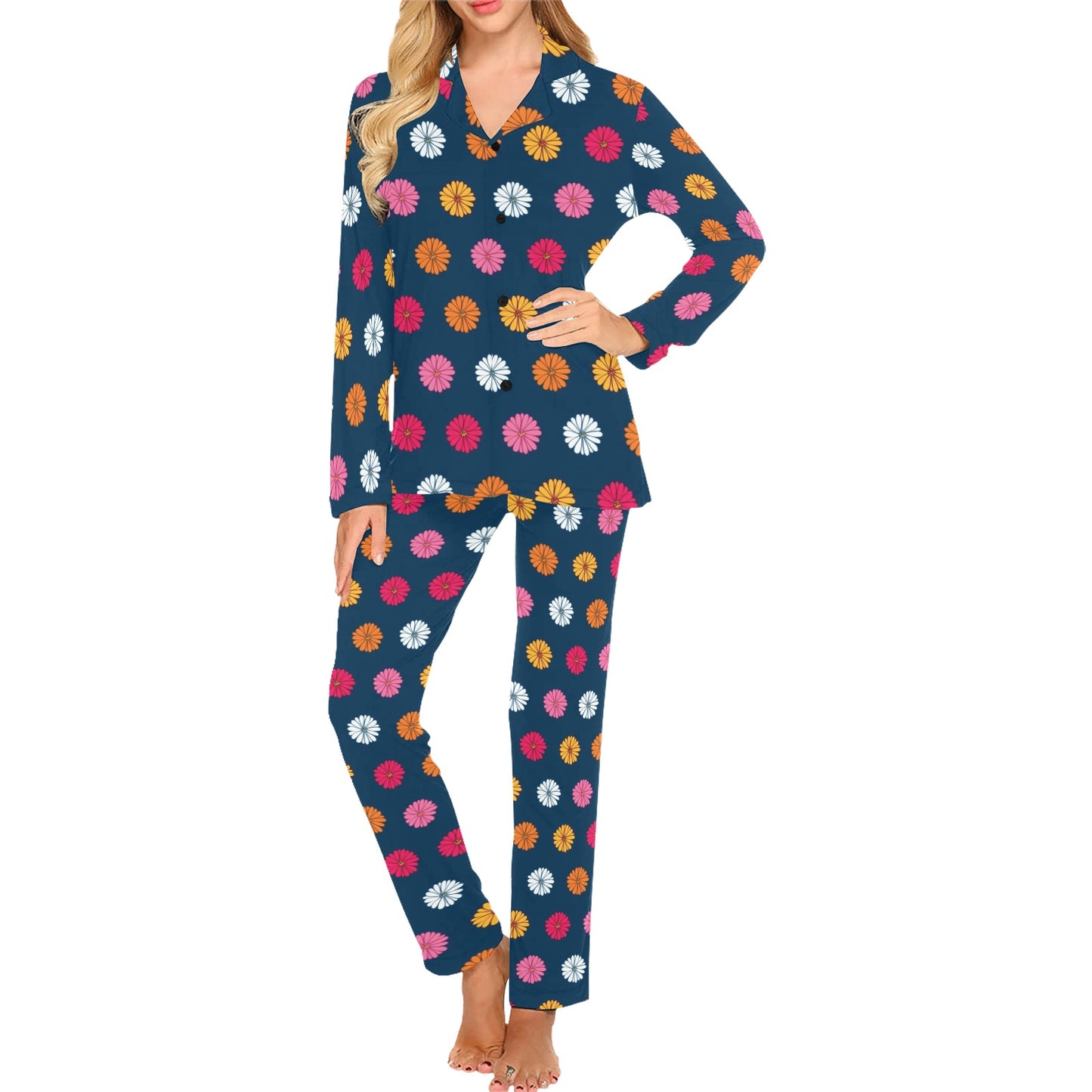 Gerberas Pattern Print Design GB06 Women's Long Pajama Set