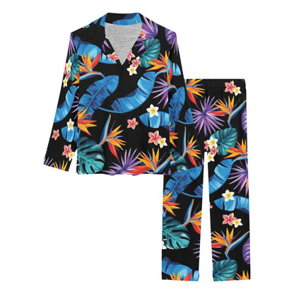Tropical Flower Pattern Print Design TF018 Women's Long Pajama Set