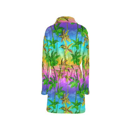 Palm Tree Rainbow Pattern Women's Fleece Robe