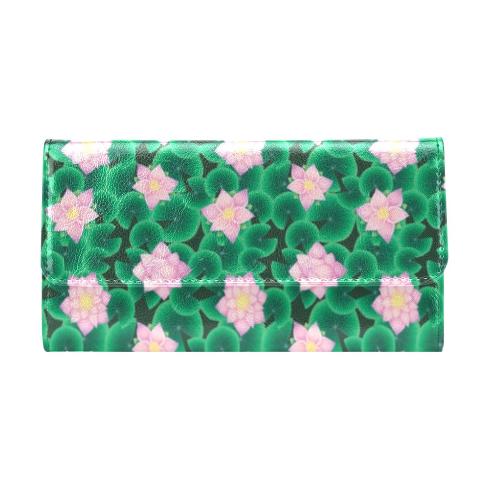 Water Lily Print Design LKS303 Women's Trifold Wallet