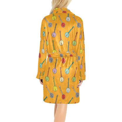 Banjo Pattern Print Design 02 Women's Fleece Robe