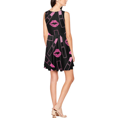 Lipstick Pink Pattern Print Design 01 Sleeveless Dress
