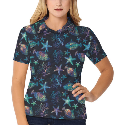 Starfish Pattern Print Design 01 Women's Polo Shirt