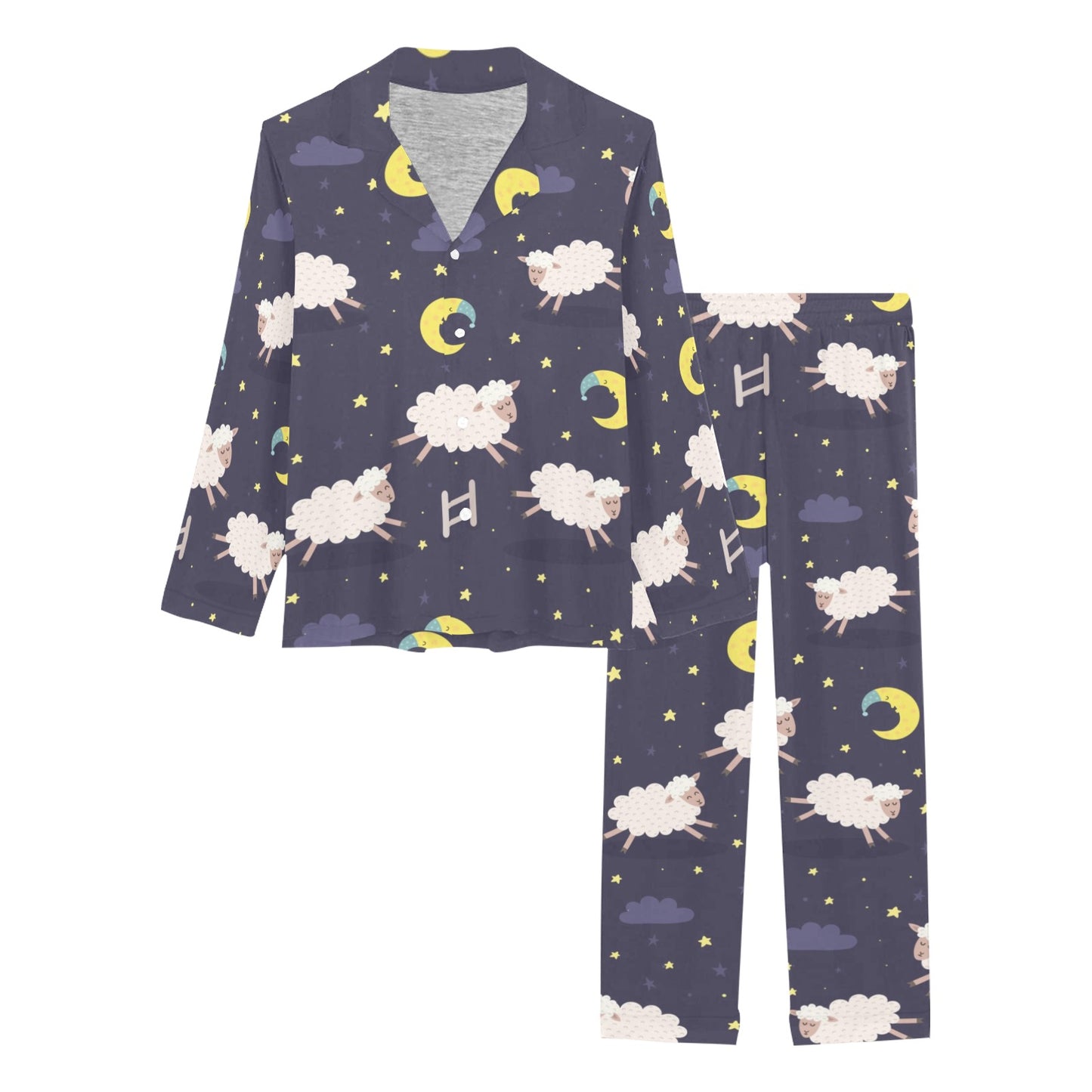 Sheep Night Pattern Print Design 02 Women's Long Pajama Set