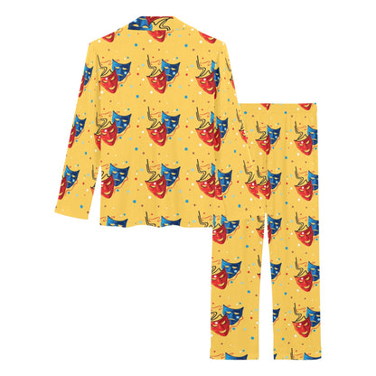 Acting Mask Pattern Print Design 02 Women's Long Pajama Set