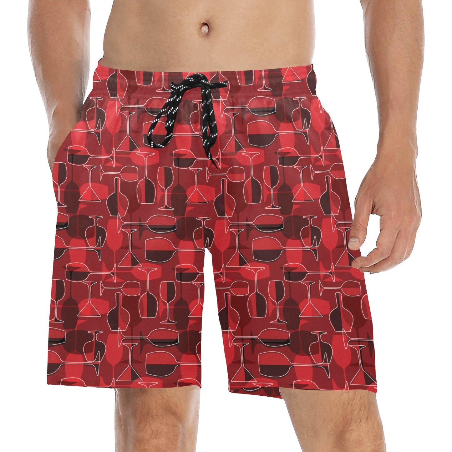 Wine Glass Print Design LKS301 Men's Swim Trunks Beach Shorts