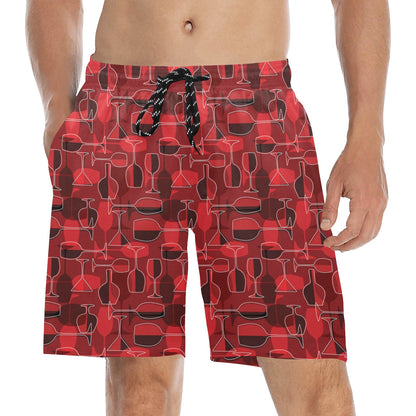 Wine Glass Print Design LKS301 Men's Swim Trunks Beach Shorts