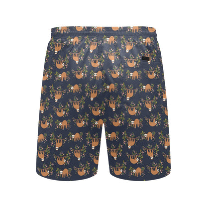 Sloth flower Design Themed Print Men's Swim Trunks Beach Shorts