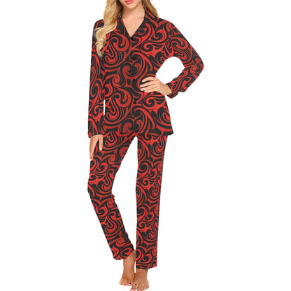 Maori Red Black Themed Design Women's Long Pajama Set