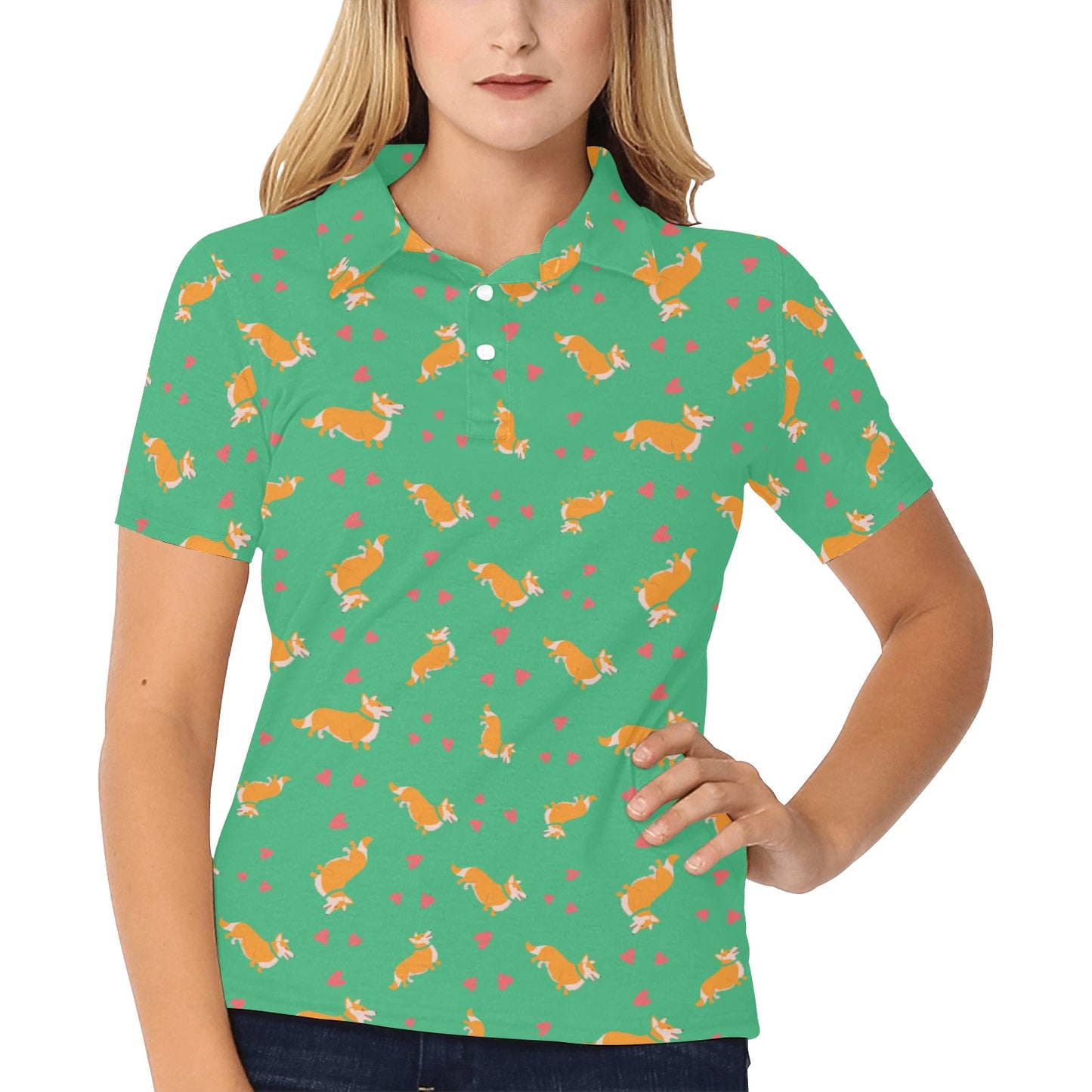 Cardigan Welsh Corgis Pattern Print Design 03 Women's Polo Shirt