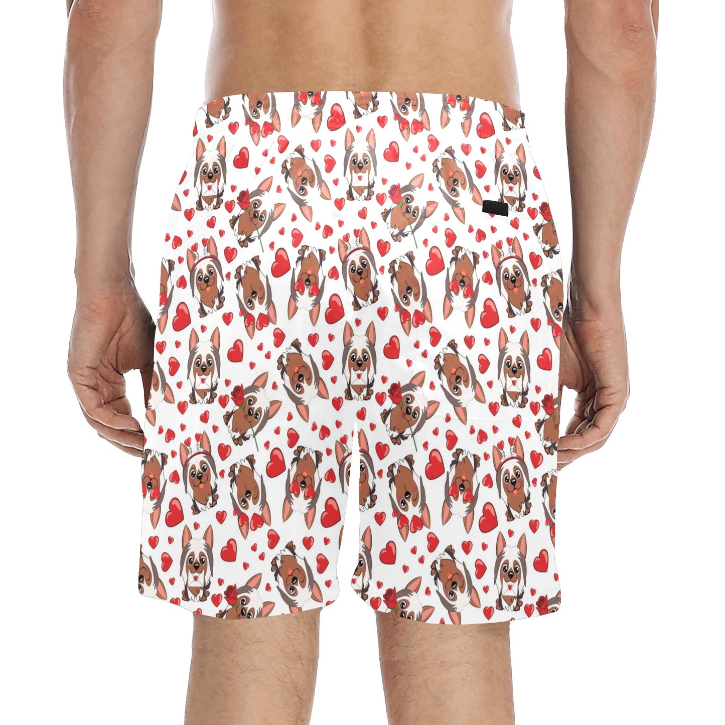 Silky Terriers Heart Print Design LKS302 Men's Swim Trunks Beach Shorts