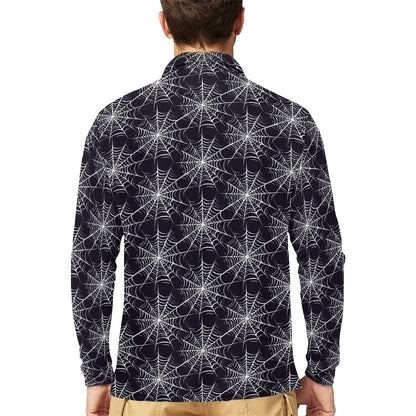 Spider Web Print Design LKS303 Long Sleeve Polo Shirt For Men's