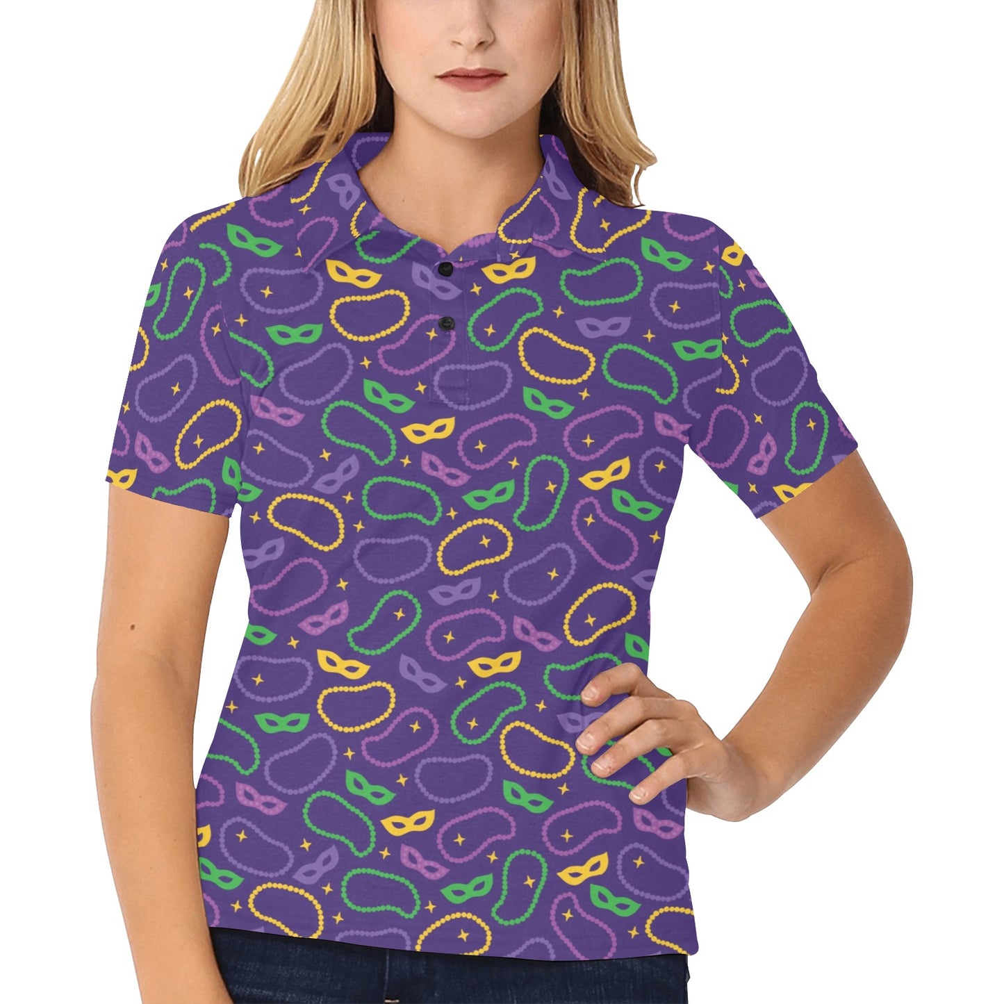 Mardi Gras Pattern Print Design 04 Women's Polo Shirt