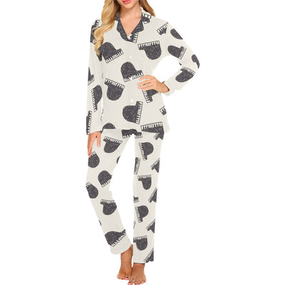 Piano Pattern Print Design 04 Women's Long Pajama Set