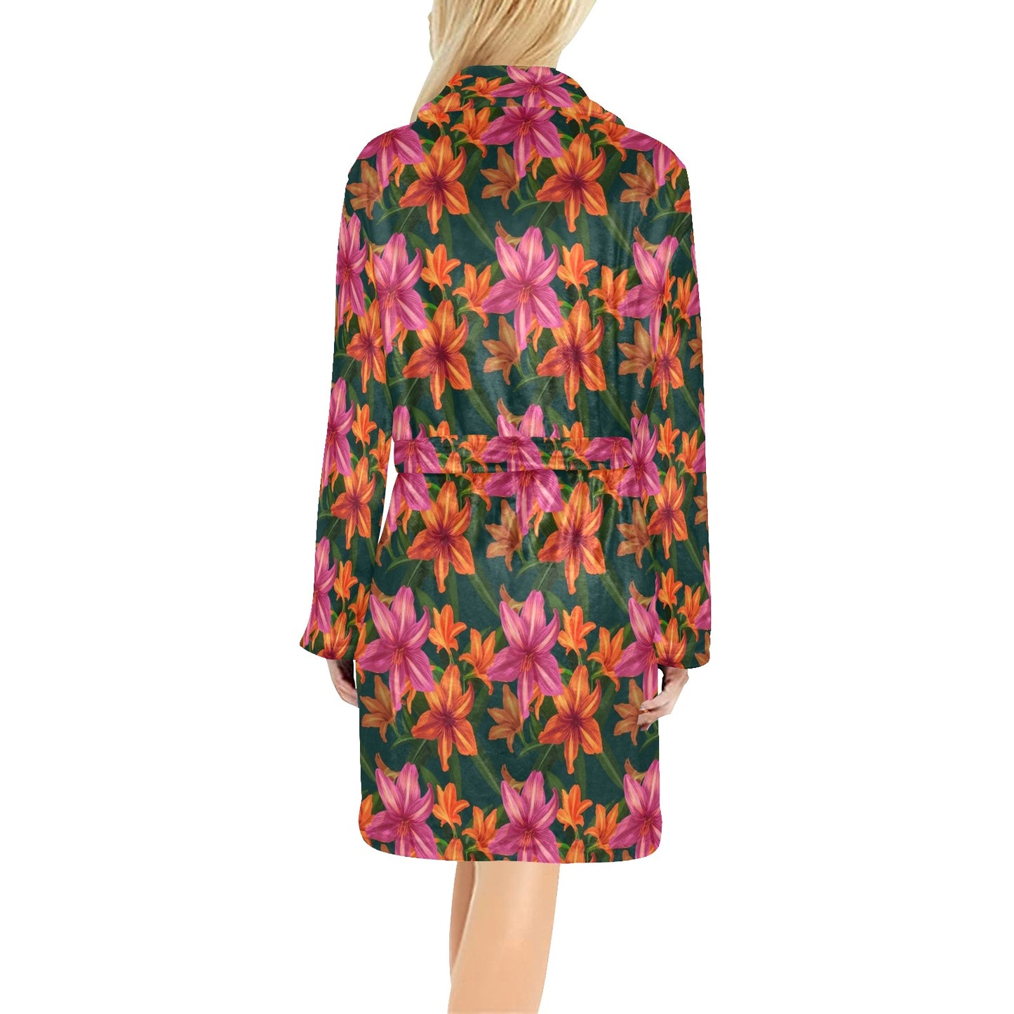 Amaryllis Pattern Print Design AL01 Women's Fleece Robe