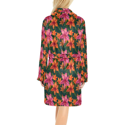 Amaryllis Pattern Print Design AL01 Women's Fleece Robe