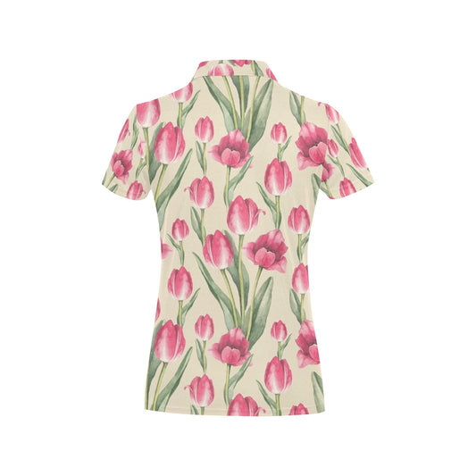 Tulip Pink Pattern Print Design TP06 Women's Polo Shirt