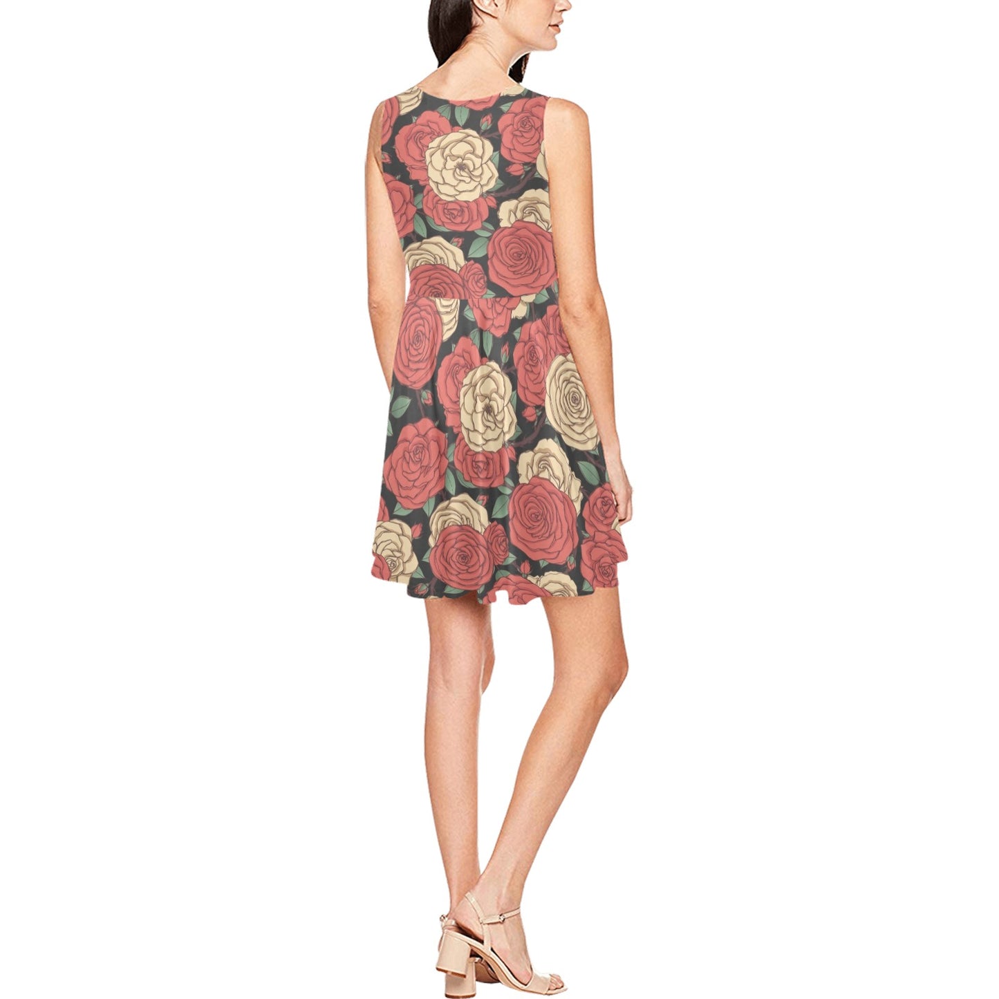 Camellia Pattern Print Design CM01 Sleeveless Dress
