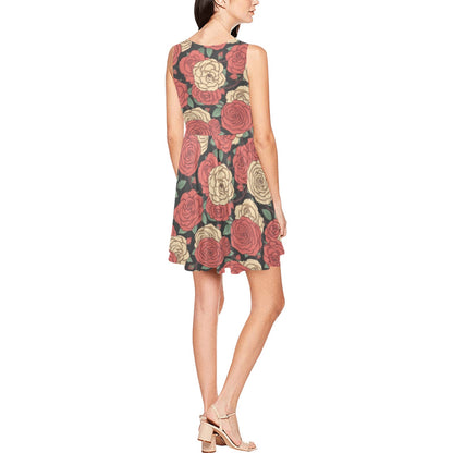 Camellia Pattern Print Design CM01 Sleeveless Dress