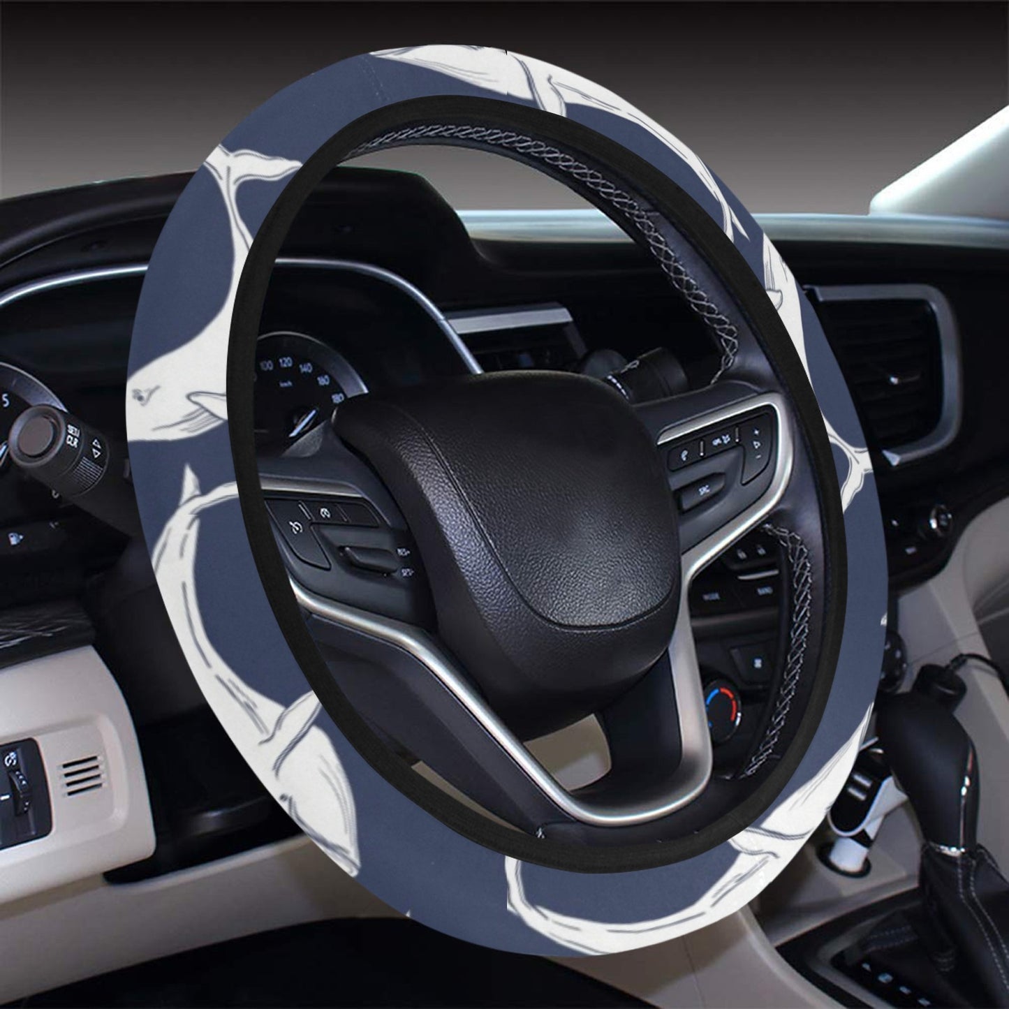 Whale Print Design LKS308 Steering Wheel Cover with Elastic Edge