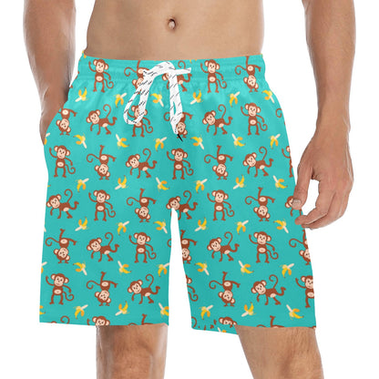 Monkey Banana Design Themed Print Men's Swim Trunks Beach Shorts