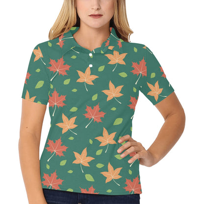 Maple Leaf Pattern Print Design 04 Women's Polo Shirt