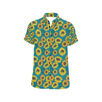 Sunflower Print Design LKS301 Men Short Sleeve Button Up Shirt