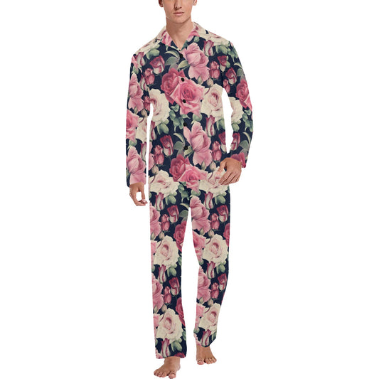 Rose Pattern Print Design RO05 Men's Long Pajama Set