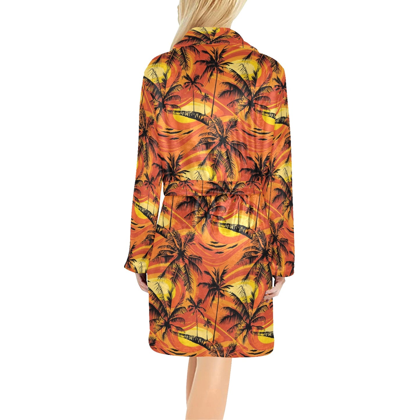 Palm Tree Pattern Print Design A02 Women's Fleece Robe