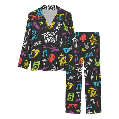 Rock and Roll Pattern Print Design A02 Women's Long Pajama Set