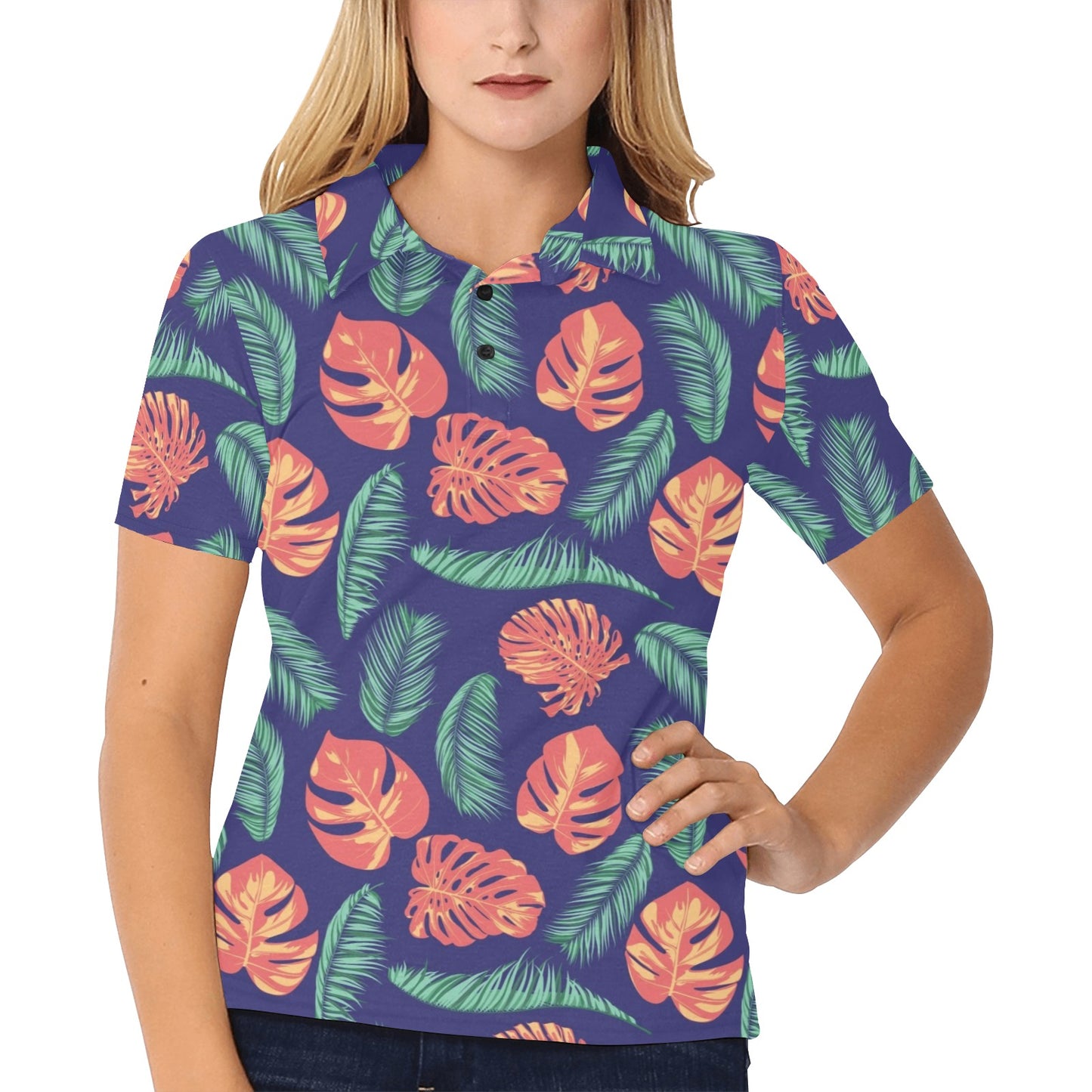 Palm Leaves Pattern Print Design PL011 Women's Polo Shirt